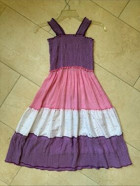 Girls Tiered Pink, White & Purple maxi dress Sz L